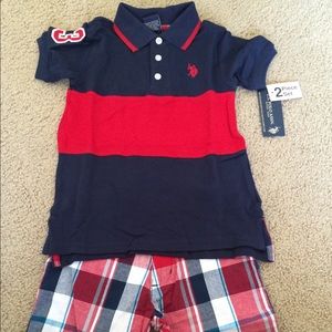 USPA Boys’ Navy and Red Polo and Plaid Shorts